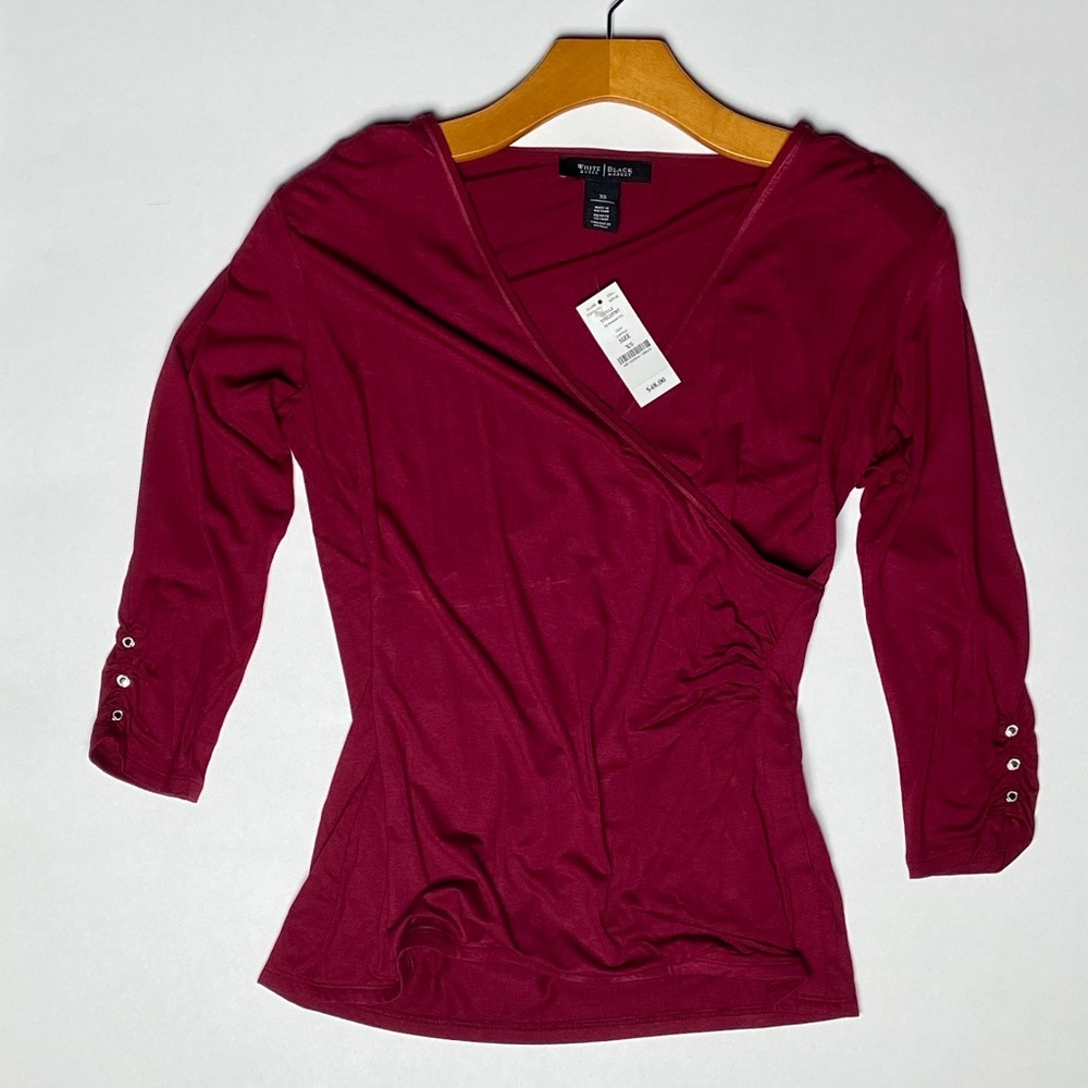 White House Black Market 3/4 Sleeve Surplice Tee